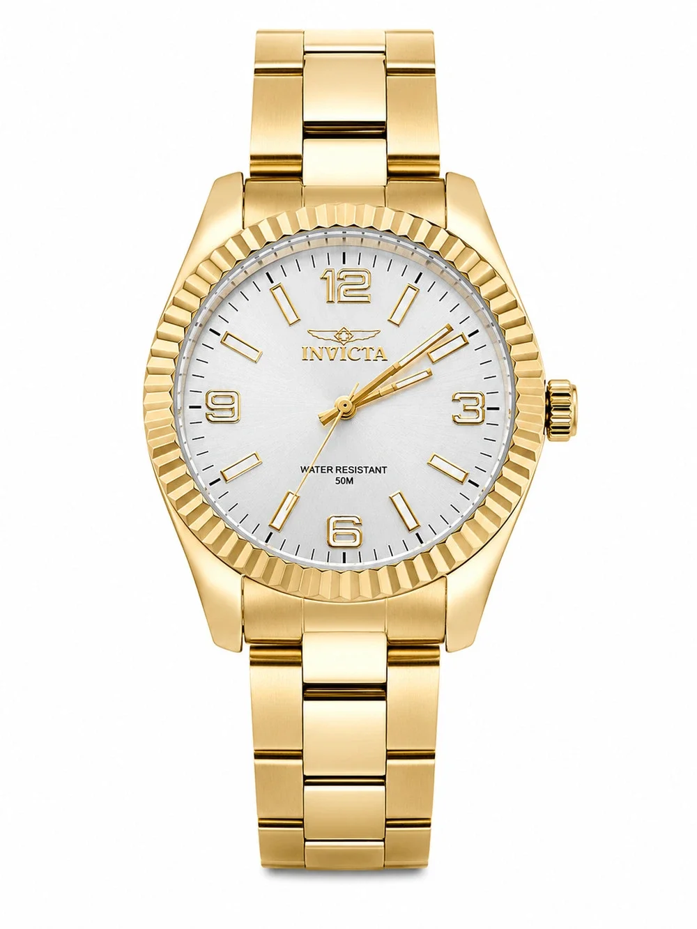 Invicta Men's Gold-Tone Watch Fluted Bezel Mother of Pearl Dial 50M Water Resist
